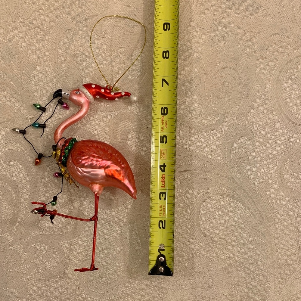 Festive Flamingo Ornament with Santa Hat - Picture 5 of 8